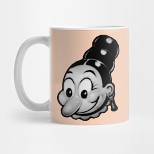 Big-nosed old woman with eccentric hairstyle. Mug